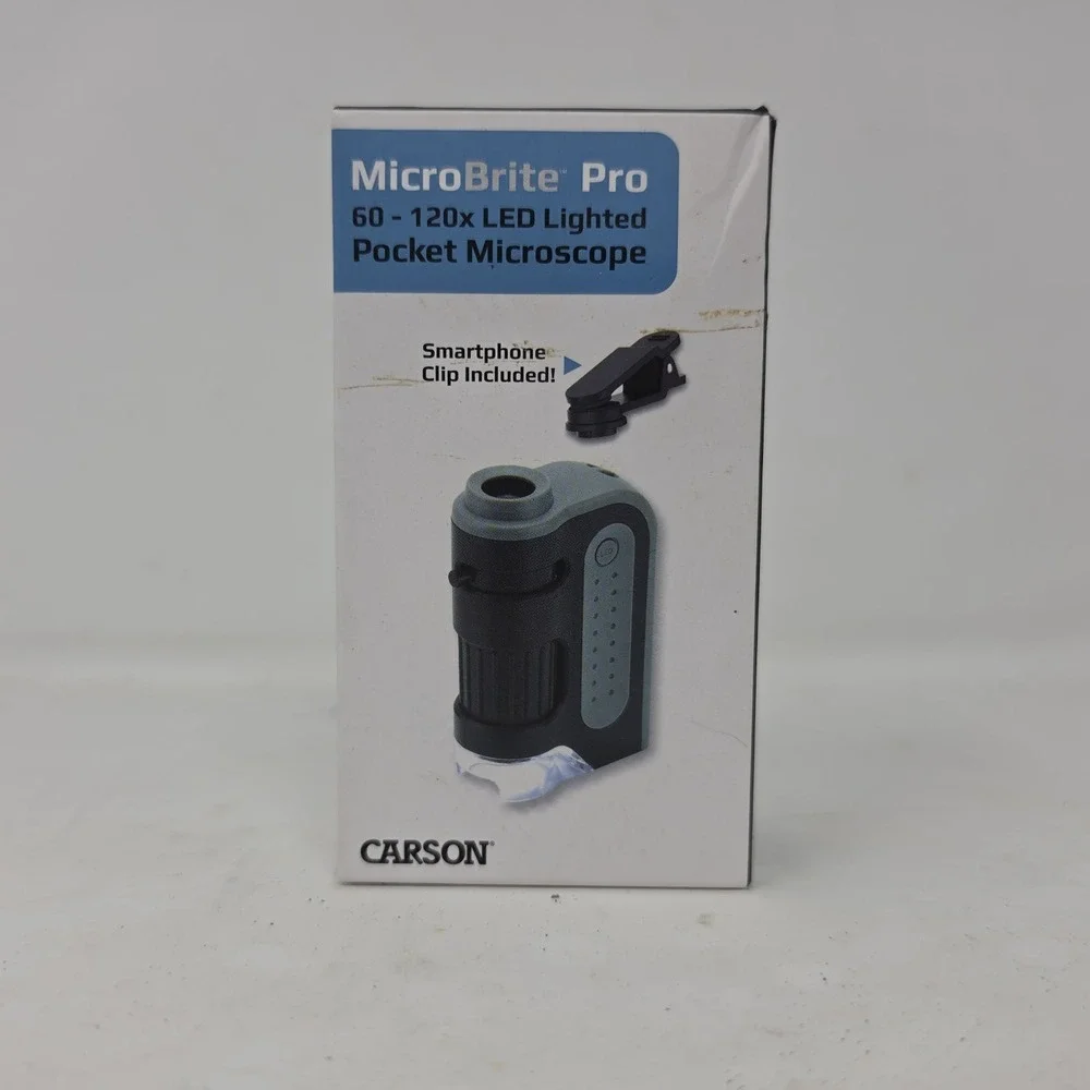 Carson MicroBrite Pro MM-350 60-120x LED Lighted Pocket Microscope w/ Clip. E